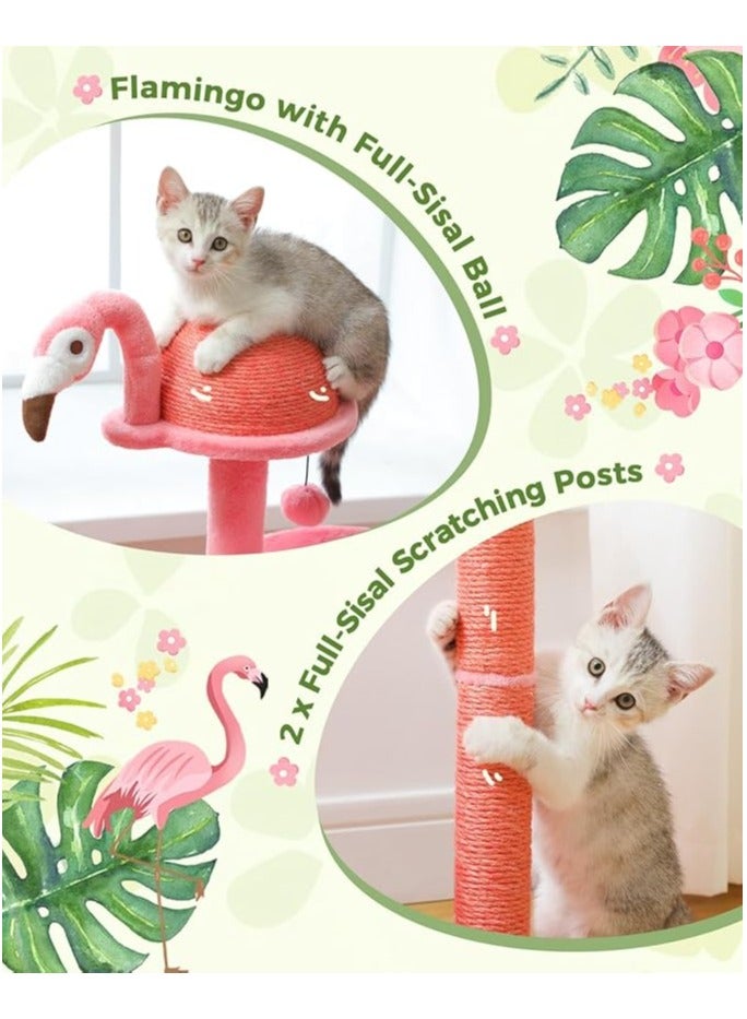 اليسا شجرة فلامنغو للقطط مع أعمدة خدش من السيزال، 87 سم/34.2 بوصة برج قط لطيف للقطط الصغيرة والقطط الصغيرة، خدش للقطط مع جثم القطط، أرجوحة، وكرة متدلية، وردي (وردي مرجاني، طويل القامة) - Image 4