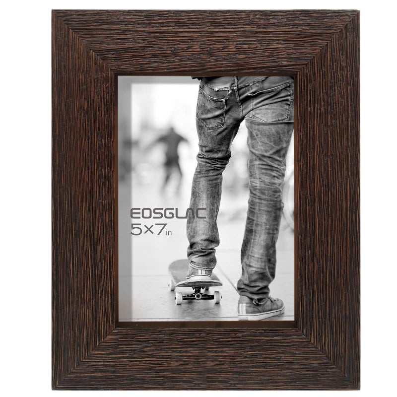 Eosglac Rustic Picture Frame 5x7, Weathered Dark Brown Reclaimed Look Wooden Photo Frame, Tabletop or Wall Mounting Display - Image 1