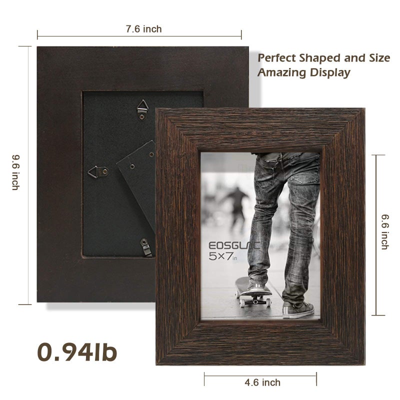 Eosglac Rustic Picture Frame 5x7, Weathered Dark Brown Reclaimed Look Wooden Photo Frame, Tabletop or Wall Mounting Display - Image 5