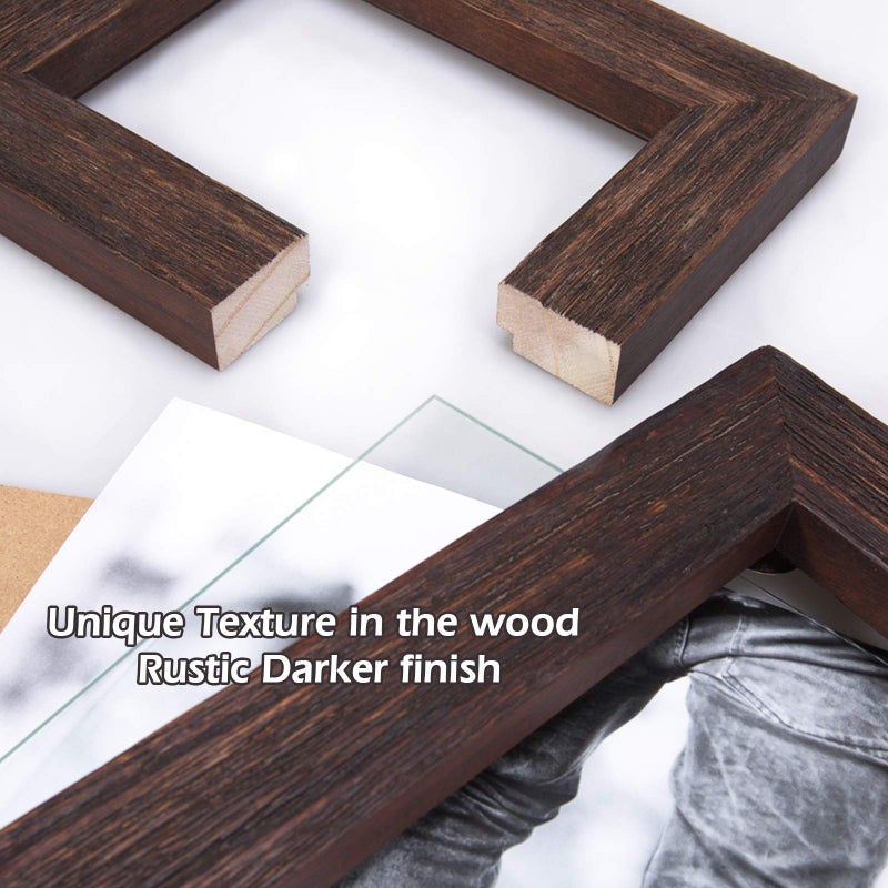 Eosglac Rustic Picture Frame 5x7, Weathered Dark Brown Reclaimed Look Wooden Photo Frame, Tabletop or Wall Mounting Display - Image 4