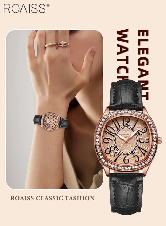 roaiss Women's PU Leather Quartz Watch, Analog Display Square Dial with Rhinestones Decorated Bezel, Waterproof Elegant Wristwatch as Gift for Ladies - Image 1