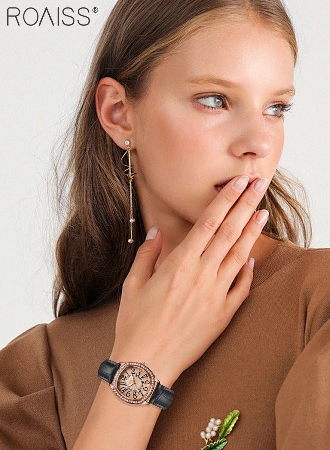 roaiss Women's PU Leather Quartz Watch, Analog Display Square Dial with Rhinestones Decorated Bezel, Waterproof Elegant Wristwatch as Gift for Ladies - Image 2