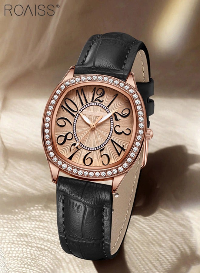 roaiss Women's PU Leather Quartz Watch, Analog Display Square Dial with Rhinestones Decorated Bezel, Waterproof Elegant Wristwatch as Gift for Ladies - Image 3