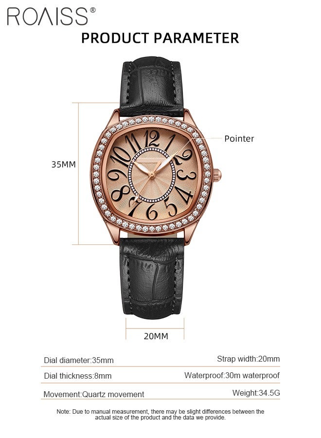 roaiss Women's PU Leather Quartz Watch, Analog Display Square Dial with Rhinestones Decorated Bezel, Waterproof Elegant Wristwatch as Gift for Ladies - Image 4
