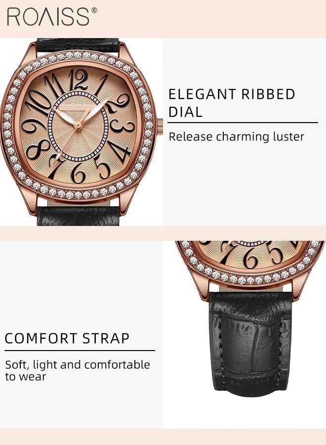 roaiss Women's PU Leather Quartz Watch, Analog Display Square Dial with Rhinestones Decorated Bezel, Waterproof Elegant Wristwatch as Gift for Ladies - Image 5