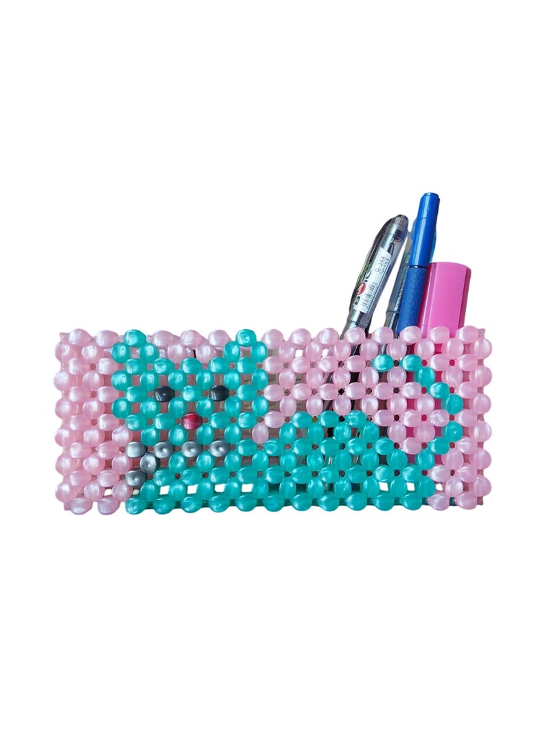Generic Pencil Holder or Makeup Organizer Handmade with Colorful Beads - Pink and Turquoise  - Image 3
