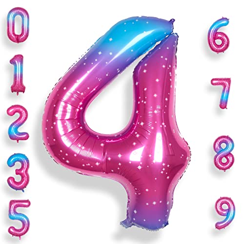 RainbowQ Party 4 Balloon Number 40 Inch for Boy or Girl Big Starry 09 Foil Mylar Large 4 Number Balloon Happy 4th Birthday Party Anniversary Decorations Supplies - Image 1