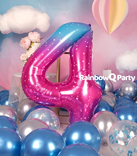 RainbowQ Party 4 Balloon Number 40 Inch for Boy or Girl Big Starry 09 Foil Mylar Large 4 Number Balloon Happy 4th Birthday Party Anniversary Decorations Supplies - Image 5