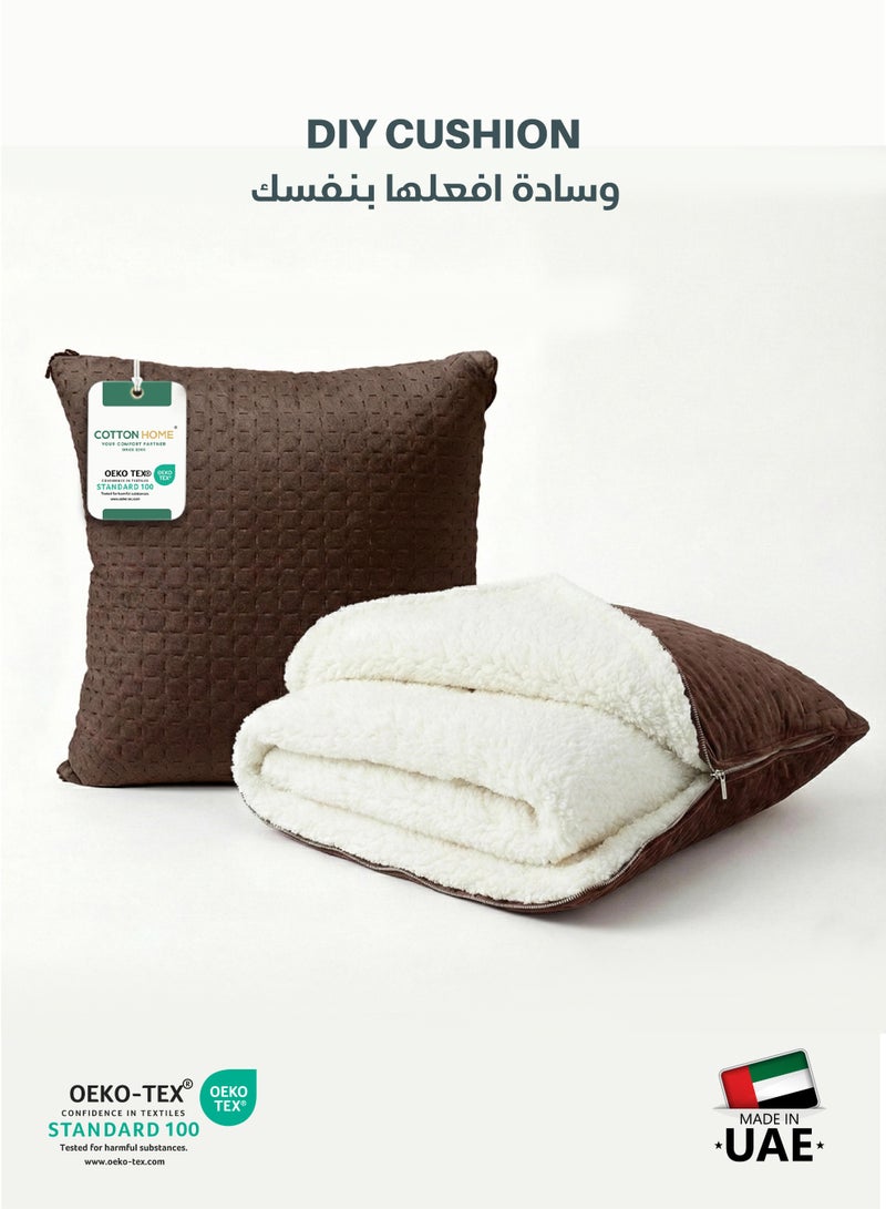 Cotton home بطانية قطن هوم® DIY، بطانية شيربا 160x220 سم - بطانية فخمة فائقة النعومة للدفء والراحة القصوى، مع إغلاق بسحاب يتحول إلى وسادة، بني - Image 1