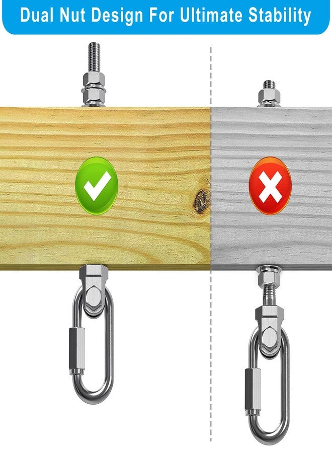 Dolibest Heavy Duty Swing Hanger, 304 Stainless Steel Swing Bolts w/Quick-Connect Carabiner, Swing Hook w/Dual-Screw Locking for Hammock, Yoga Swing, Porch Swing for Wood/Metal Beam-(M10X5'')-1500LB - Image 4