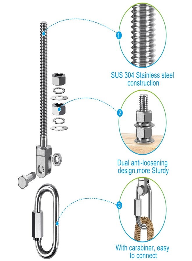 Dolibest Heavy Duty Swing Hanger, 304 Stainless Steel Swing Bolts w/Quick-Connect Carabiner, Swing Hook w/Dual-Screw Locking for Hammock, Yoga Swing, Porch Swing for Wood/Metal Beam-(M10X5'')-1500LB - Image 3