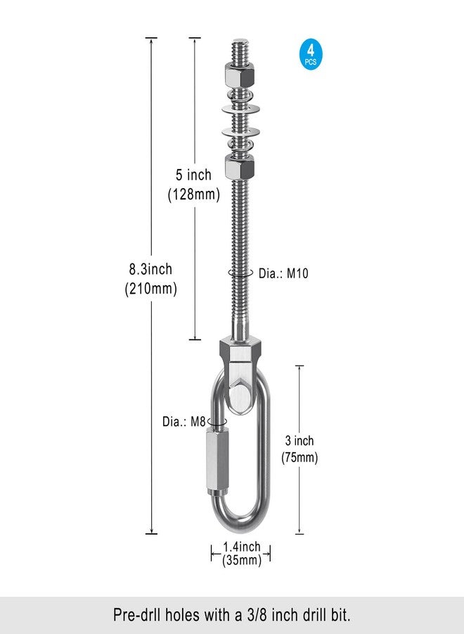Dolibest Heavy Duty Swing Hanger, 304 Stainless Steel Swing Bolts w/Quick-Connect Carabiner, Swing Hook w/Dual-Screw Locking for Hammock, Yoga Swing, Porch Swing for Wood/Metal Beam-(M10X5'')-1500LB - Image 5