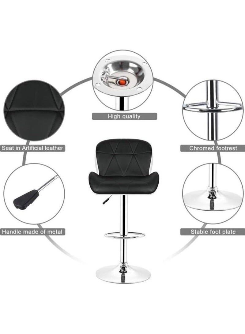 Bar Chair Bar Stool PU Leather Dining Chair with Back Rest Height Adjustable Swivel Pub Chair with Footrest for Home Kitchen Bar (2PCS Black) - Image 2