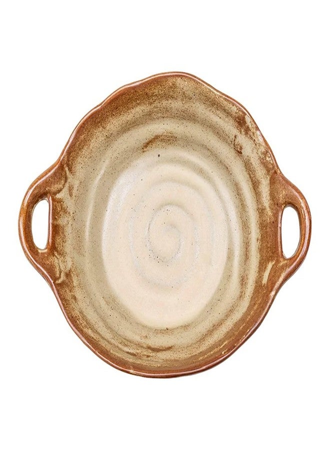 VSPDVO Retro Ceramic Bowl with Handles - Free-Form Edge for Fruit Salad Soup Noodle and Decorative Kitchen Counter (small) - Image 1