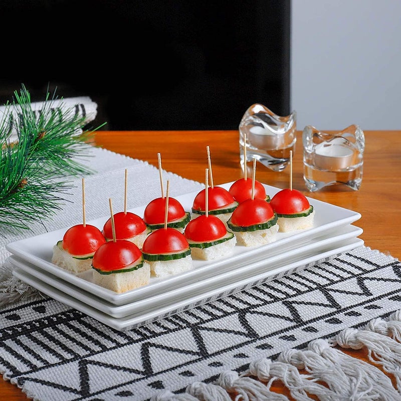BARCROCK Acrylic Premium Rectangular Serving Plate Use Multipurpose Tray for Snacks, Food and Salads Dessert Plate, Pack of 6 (White) - Image 1