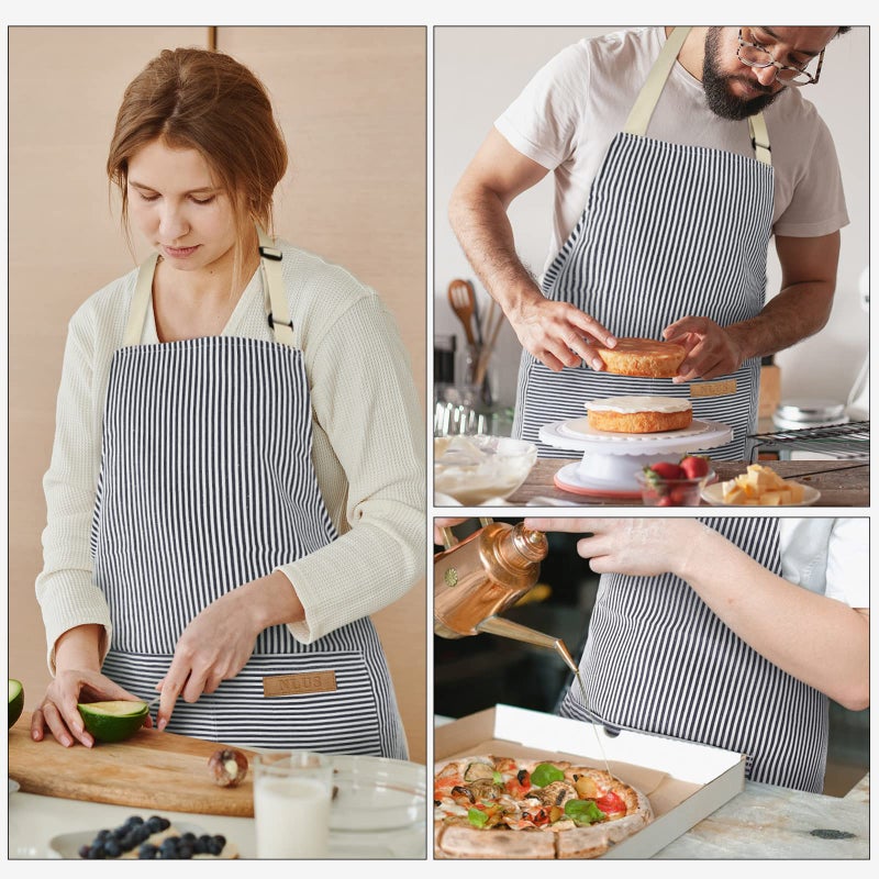 Nlus 2 Pack Cooking Aprons For Women With Pockets  Adjustable Kitchen Bib Aprons Chef Aprons For Women Men(Blue Pinstripes) - Image 2