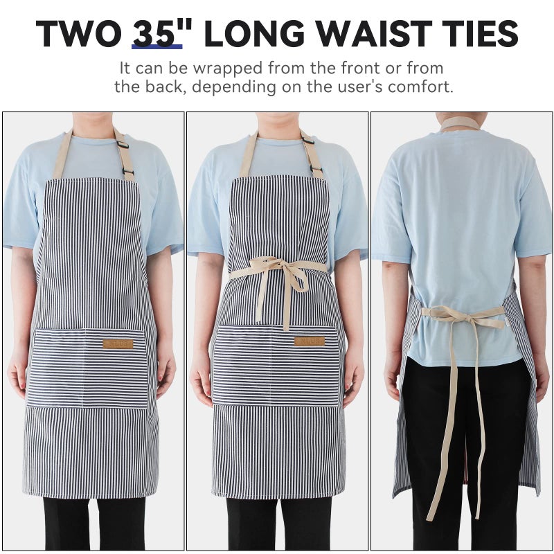 Nlus 2 Pack Cooking Aprons For Women With Pockets  Adjustable Kitchen Bib Aprons Chef Aprons For Women Men(Blue Pinstripes) - Image 5
