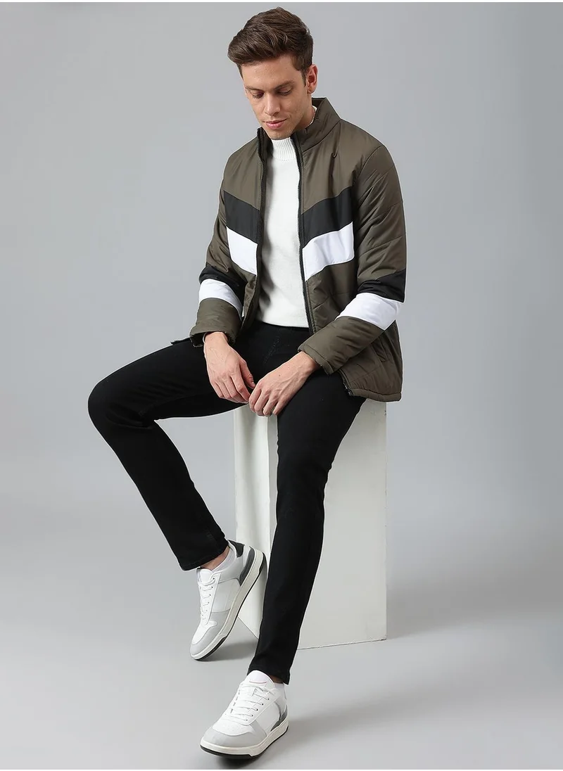 دينيس لينغو Regular Fit Olive Puffer Jackets For Men