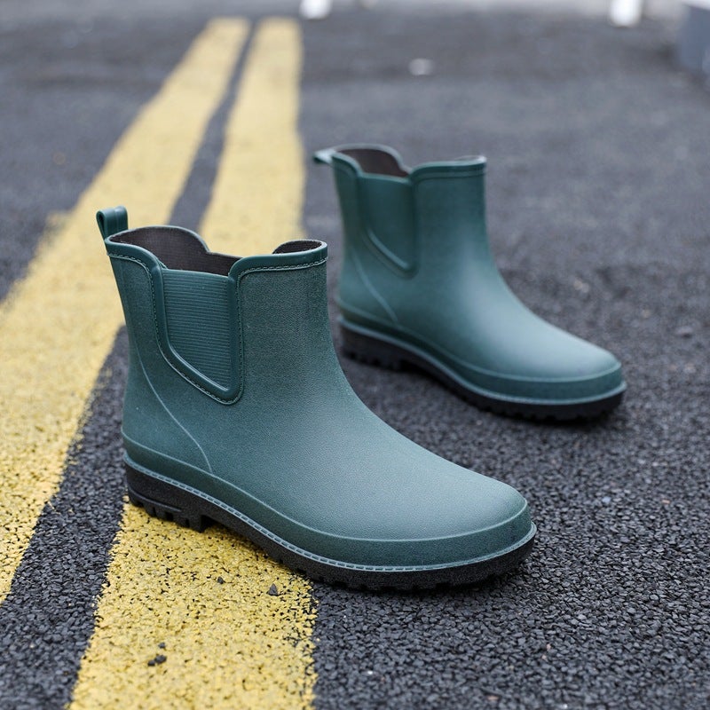 Mens Short Tube Rain Boots Fashion Durable Non-slip 2098 Green 