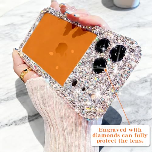 Cavdycidy Designer Compatible with iPhone 17 Pro Max Bling Clear Case for Women,Cute Glitter Phone Case with Sparkle Rhinestone Diamond Camera Protection，Airbag Anti-Fall Crystal Hard Cover for Girl - Image 5