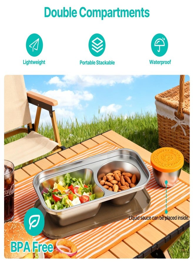 Hyperzacc Reusable Snack Containers with Lids,2 Compartment Snack Containers with a Salad Dressing Contaienr,Grab and Go Stainless Steel Containers for Travel, Outdoor Camping and Daily Use (4) - Image 3