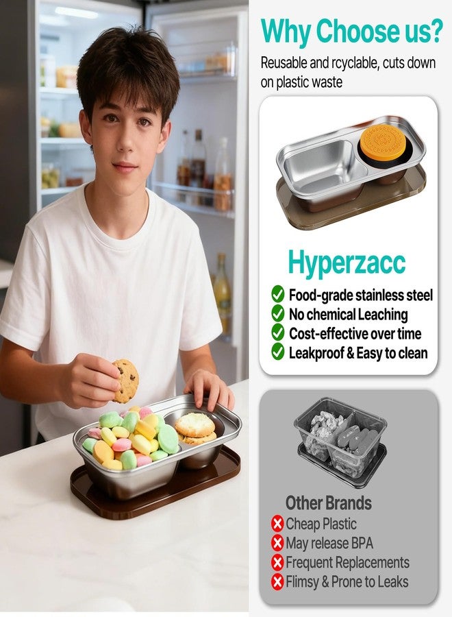 Hyperzacc Reusable Snack Containers with Lids,2 Compartment Snack Containers with a Salad Dressing Contaienr,Grab and Go Stainless Steel Containers for Travel, Outdoor Camping and Daily Use (4) - Image 4