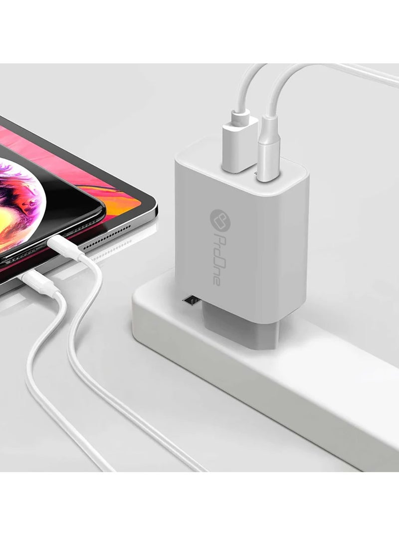 ProOne ProOne 20W Fast Charge Wall Plug with 2 PD&QC 3.0 Ports, Compatible with iPhone 13/13 Pro, 12/12 Pro/12 Pro Max, 11/XS/XR, iPad, Galaxy, and More  - Image 2