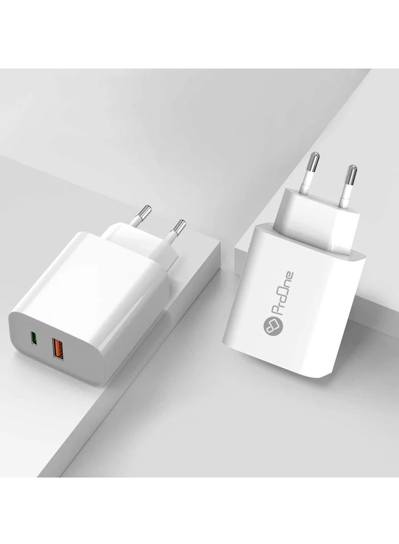 ProOne ProOne 20W Fast Charge Wall Plug with 2 PD&QC 3.0 Ports, Compatible with iPhone 13/13 Pro, 12/12 Pro/12 Pro Max, 11/XS/XR, iPad, Galaxy, and More  - Image 3