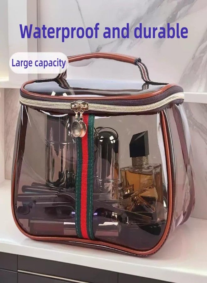GLOLOOS New Retro Vintage Vanity Bag, Clear Makeup Organizer with Handle,Large Capacity Waterproof Makeup Organizer bag with Zipper,Travel Cosmetic & Skincare Storage Case for Ladies (Milk white) - Image 5