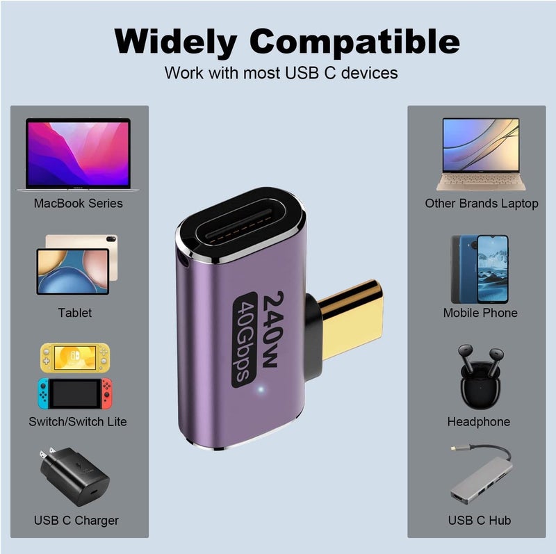 Tobo 240W USB C 90 Degree Adapter Left and Right Angle Type C Male to Female 40Gbps Connector for Thunderbolt, Switch, MacBook, Laptop, Tablet, Phone (TD-1080TC) - Image 5