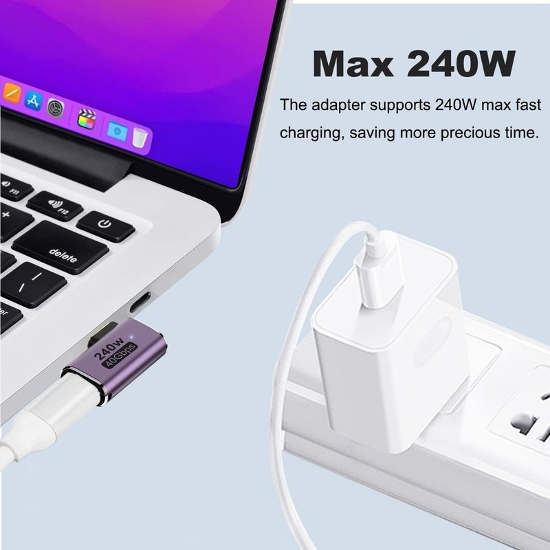 Tobo 240W USB C 90 Degree Adapter Left and Right Angle Type C Male to Female 40Gbps Connector for Thunderbolt, Switch, MacBook, Laptop, Tablet, Phone (TD-1080TC) - Image 2