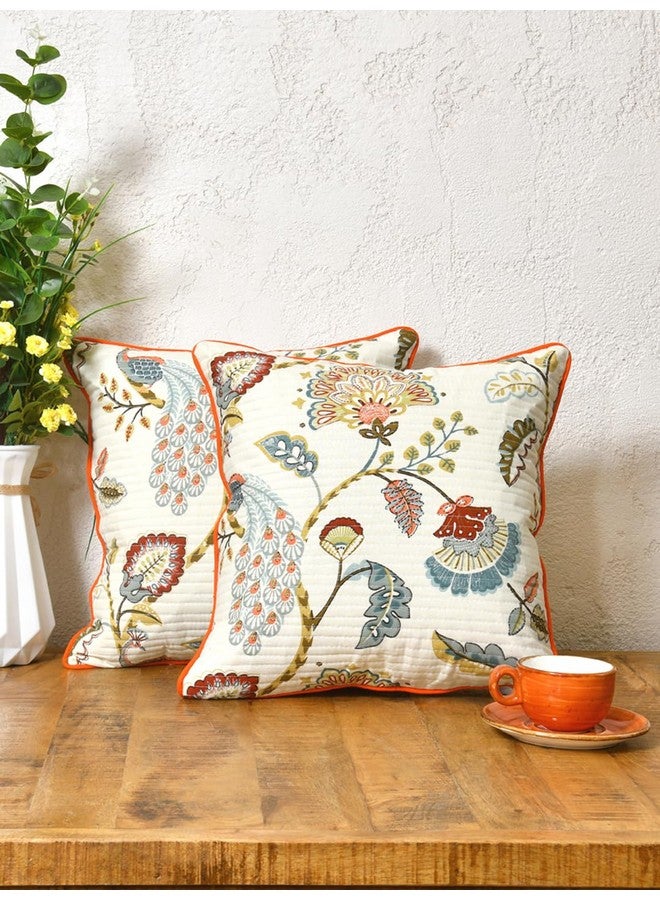 Clasiko Cotton Cushion Covers Set of 2; 20x20 Inches; Multicolor Peacock - Image 1