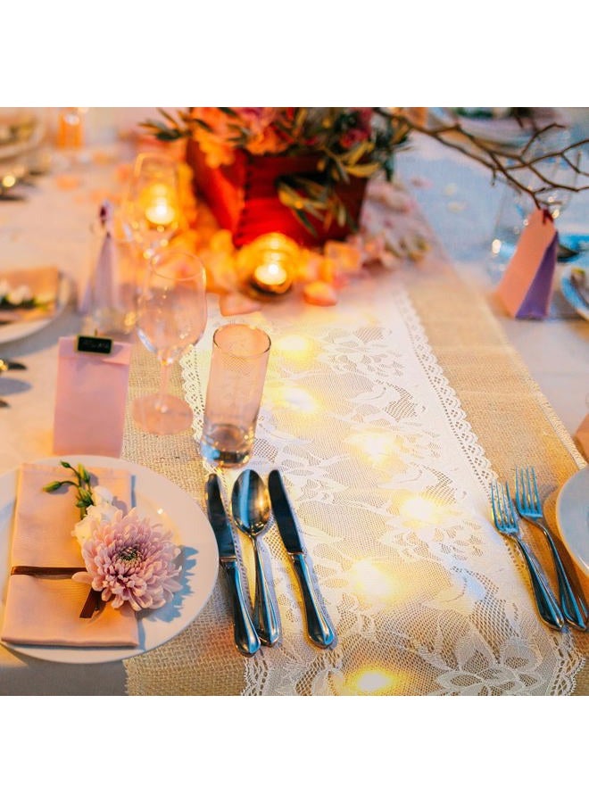 Xinnun 6 Pack Burlap Table Runner with LED String Lights Lace Rustic Natural Vintage Boho Jute Runner for Farmhouse Wedding Thanksgiving Decor (Modern,12x70 Inches) - Image 2