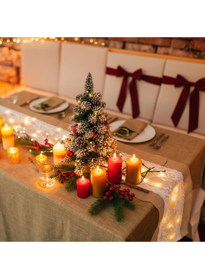 Xinnun 6 Pack Burlap Table Runner with LED String Lights Lace Rustic Natural Vintage Boho Jute Runner for Farmhouse Wedding Thanksgiving Decor (Modern,12x70 Inches) - Image 4