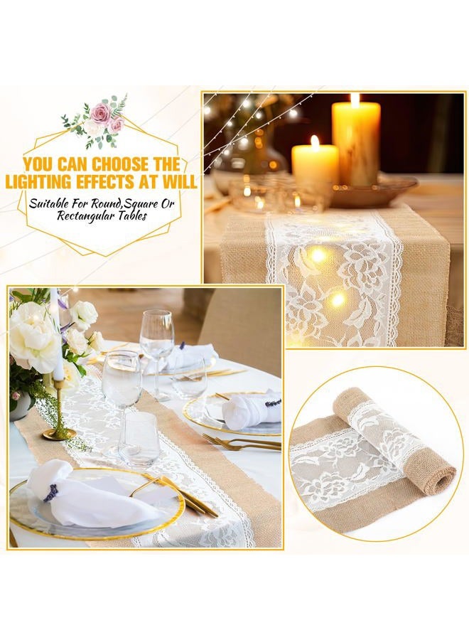 Xinnun 6 Pack Burlap Table Runner with LED String Lights Lace Rustic Natural Vintage Boho Jute Runner for Farmhouse Wedding Thanksgiving Decor (Modern,12x70 Inches) - Image 5