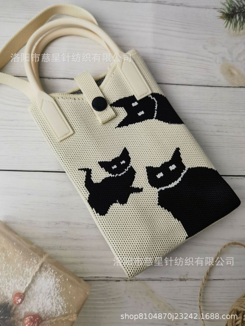 Niche Design Crossbody Mobile Phone Bag Portable Bag Knitted Mini Coin Dustproof Women'S Shoulder Mobile Phone Crossbody Bag - Image 1