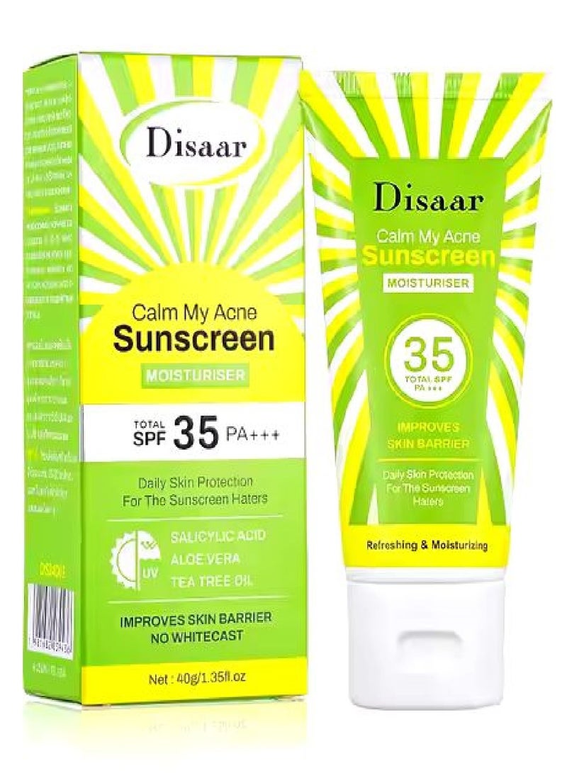 Disaar Calm My Acne Sunscreen Moisturiser SPF35 PA+++ 40g - Image 1