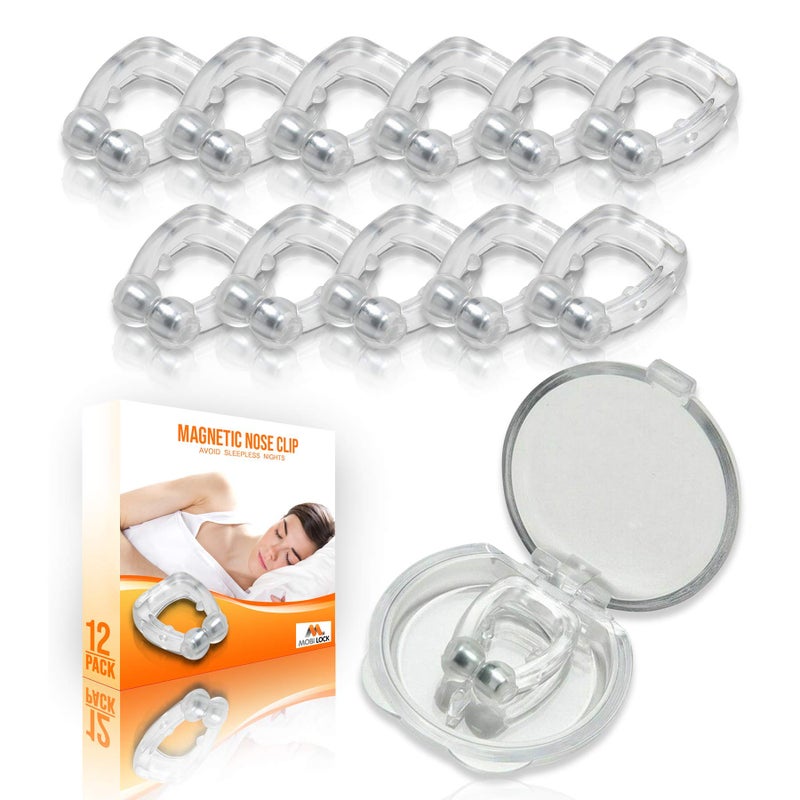 Mobi Lock Magnetic Nasal Clip (Pack of 12) - Silicone Nose Clip - A Simple Solution for Nasal Snorers - Reusable Snoring Device to Enjoy a Peaceful Night's Sleep - Image 1