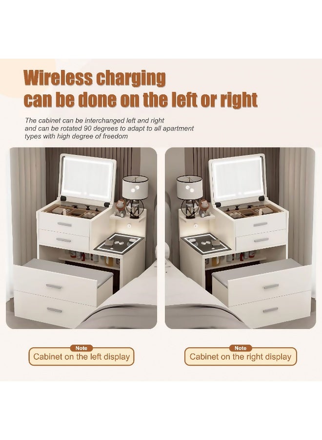 Generic Distinctive Modern Dressing Table, Advanced Solid Wood, Round Smart Mirror with Strong LED Lighting in three Color Modes, Smart Side Table with Wireless Charging and a Comfort Chair  - Image 5