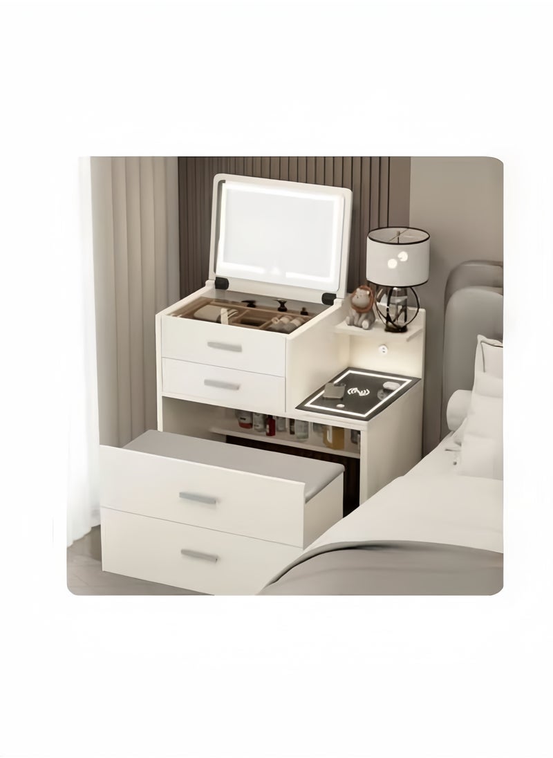 Generic Distinctive Modern Dressing Table, Advanced Solid Wood, Round Smart Mirror with Strong LED Lighting in three Color Modes, Smart Side Table with Wireless Charging and a Comfort Chair  - Image 1