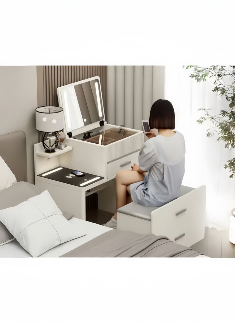 Generic Distinctive Modern Dressing Table, Advanced Solid Wood, Round Smart Mirror with Strong LED Lighting in three Color Modes, Smart Side Table with Wireless Charging and a Comfort Chair  - Image 4