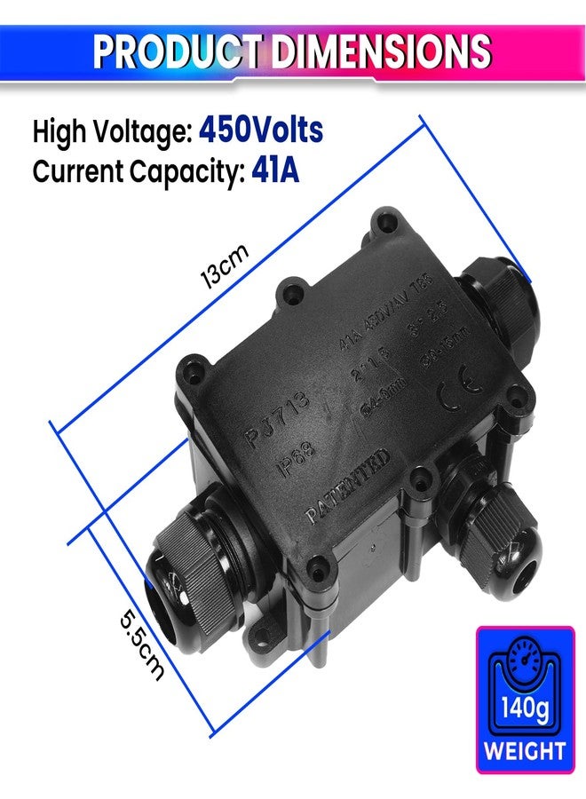 amiciTools 3-Way Junction Box - IP68 Waterproof Heavy-Duty Electrical Connector (450V 41A) for Cable Terminals| Fire-Retardant, Dustproof for Outdoor & Industrial Use - Image 3