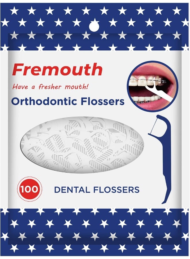 Fremouth Upgraded Orthodontic Flossers for Braces - Ortho Dental Floss Picks, 100 Count (Pack of 1) - Image 1