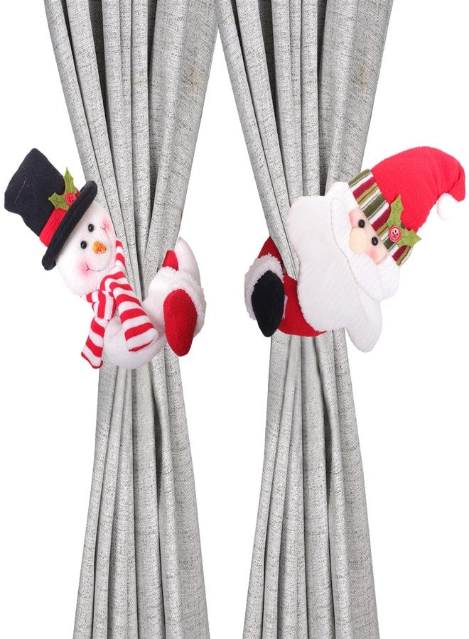 Jorzer Christmas Curtain Tiebacks Santa Snowman Curtain Holder Decorative Curtain Buckle Holdback Fastener Clamp Window Decor Holiday Christmas Ornaments Gift 2Pcs - Image 1