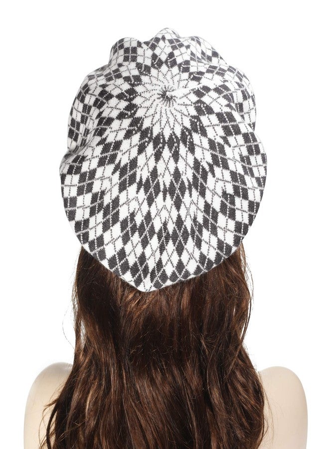 ZLYC Womens French Beret Hat Reversible Knitted Thickened Warm Cap for Ladies Girls (Checkered White) - Image 4