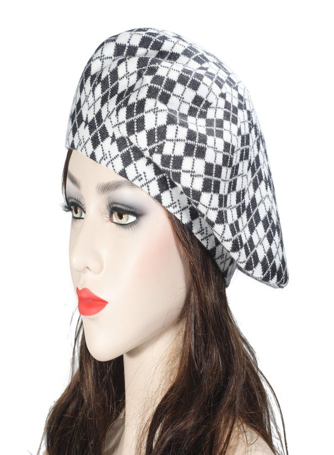 ZLYC Womens French Beret Hat Reversible Knitted Thickened Warm Cap for Ladies Girls (Checkered White) - Image 2