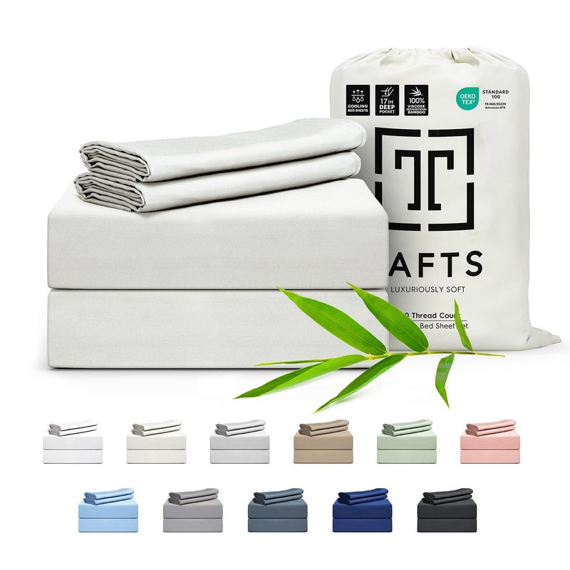 Tafts Tafts Queen Sheets Set Pure 100 Viscose derived from Bamboo Bed Sheets Set Luxuriously Soft Silky Cooling Sheets Double Stitched Lifetime Quality Promise Ivory White 
