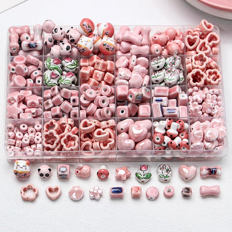 Decoendiy 30Pcs Pink Ceramic Beads,Chinese Special Porcelain Beads,Animal Shape Ceramic Beads,Bulk Beads for DIY Earrings Necklaces Bracelets for Jewelry Pendants Making Home Hanging Decorations - Image 5
