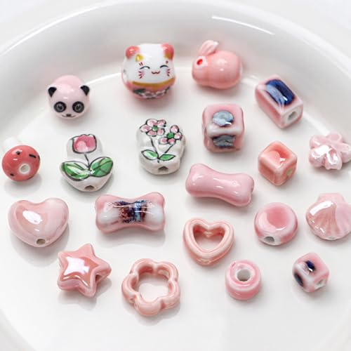 Decoendiy 30Pcs Pink Ceramic Beads,Chinese Special Porcelain Beads,Animal Shape Ceramic Beads,Bulk Beads for DIY Earrings Necklaces Bracelets for Jewelry Pendants Making Home Hanging Decorations - Image 2