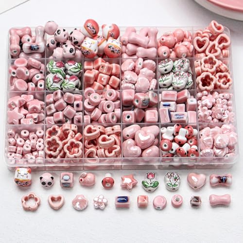 Decoendiy 30Pcs Pink Ceramic Beads,Chinese Special Porcelain Beads,Animal Shape Ceramic Beads,Bulk Beads for DIY Earrings Necklaces Bracelets for Jewelry Pendants Making Home Hanging Decorations - Image 1